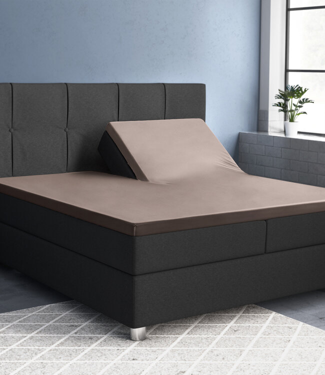 Splittopper satijnen hoeslaken taupe 180 x 220