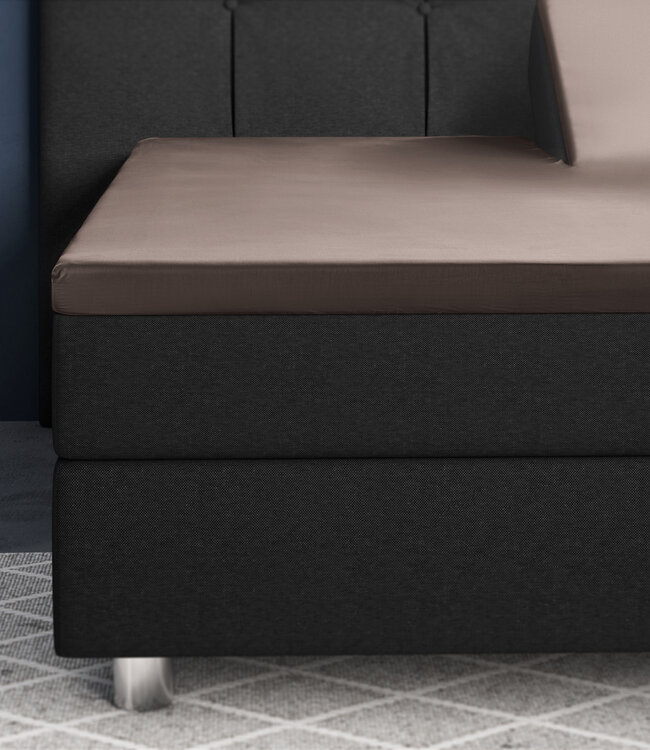 Splittopper satijnen hoeslaken taupe 180 x 220