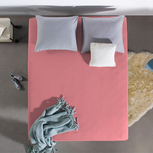 Eenpersoons jersey 135 gr. hoeslaken roze 140 x 200