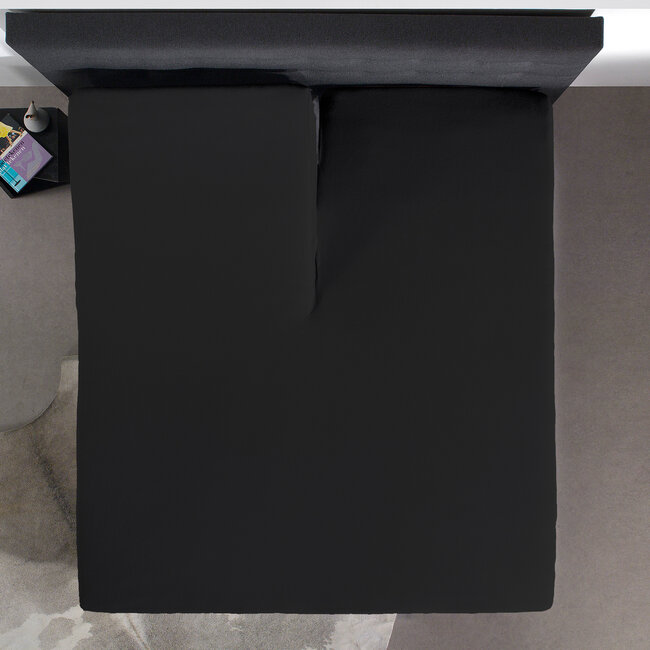 Splittopper Katoen Hoeslaken Zwart 180 x 210