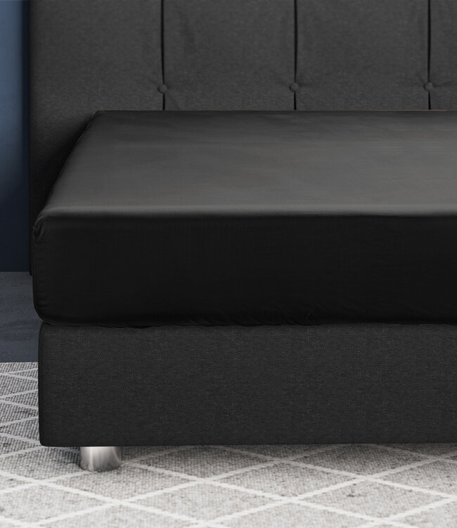 Satijnen Hoeslaken Zwart 160 x 200