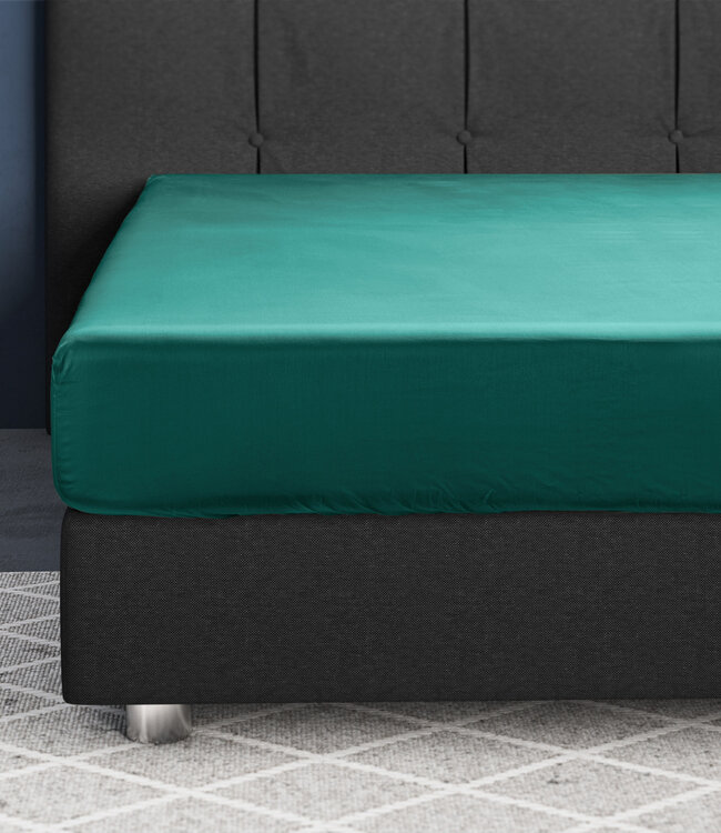 Satijnen hoeslaken donkergroen 140 x 200