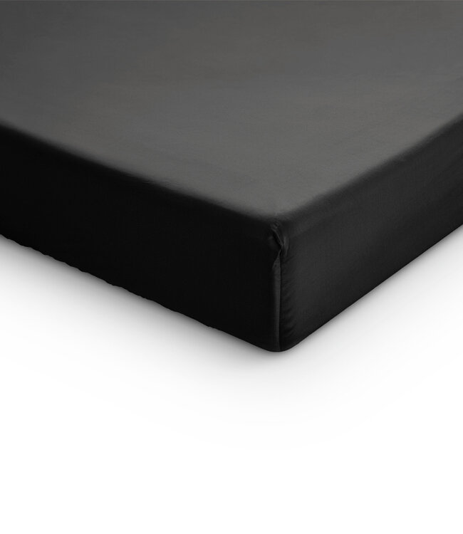 Topper satijnen hoeslaken zwart 90 x 200