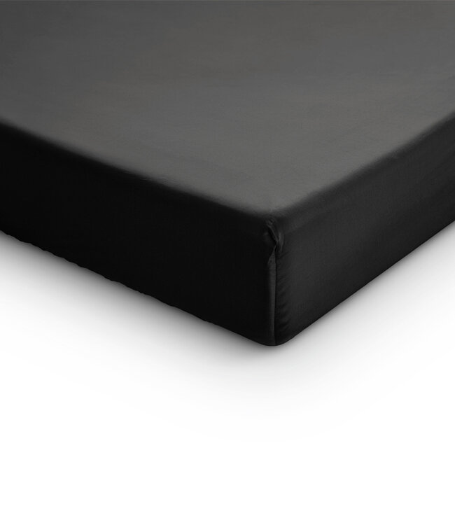 Splittopper Satijn Hoeslaken Zwart 180 x 200