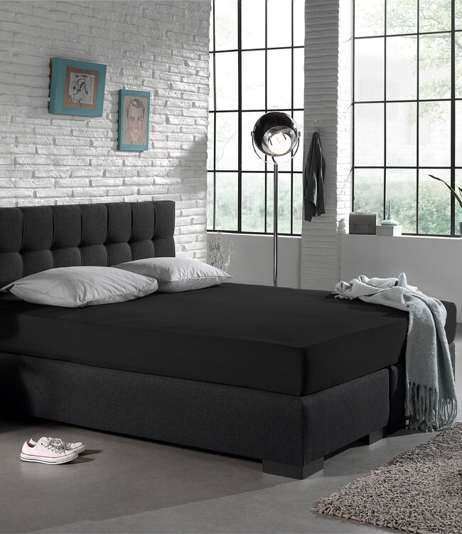 Enkel Jersey 135 gr. Hoeslaken Zwart 190/200 x 200/220