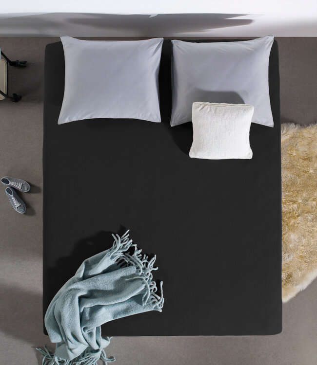Eenpersoons jersey hoeslaken 135 gr. zwart 140 x 200 cm