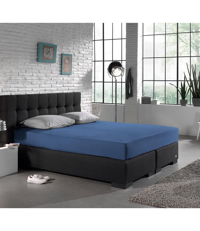 Eenpersoons jersey hoeslaken 135 g blauw 80/100 x 200 cm