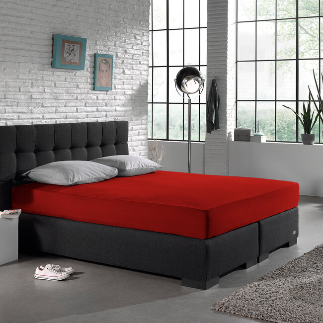 Enkel jersey hoeslaken 135 gr. rood 160/180 x 200