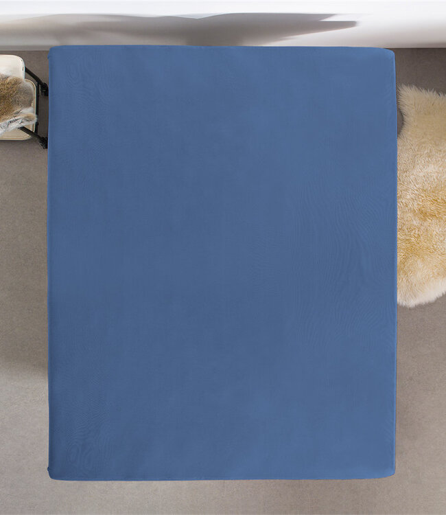 Enkel jersey 135 gr. hoeslaken blauw 140 x 200