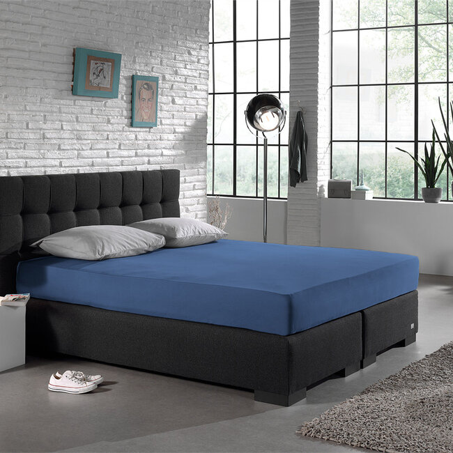 Enkel jersey 135 gr. hoeslaken blauw 140 x 200