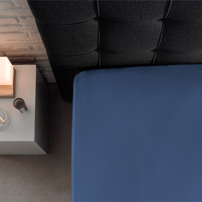Enkel jersey 135 gr. hoeslaken blauw 140 x 200