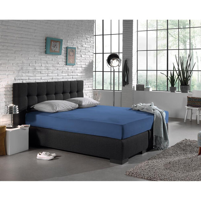Enkel jersey 135 gr. hoeslaken blauw 140 x 200