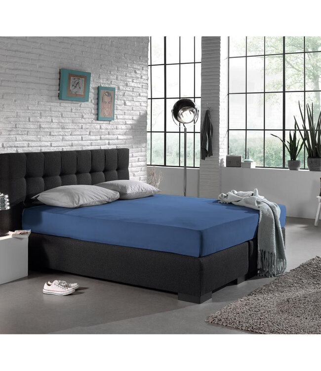 Enkel jersey 135 gr. hoeslaken blauw 140 x 200