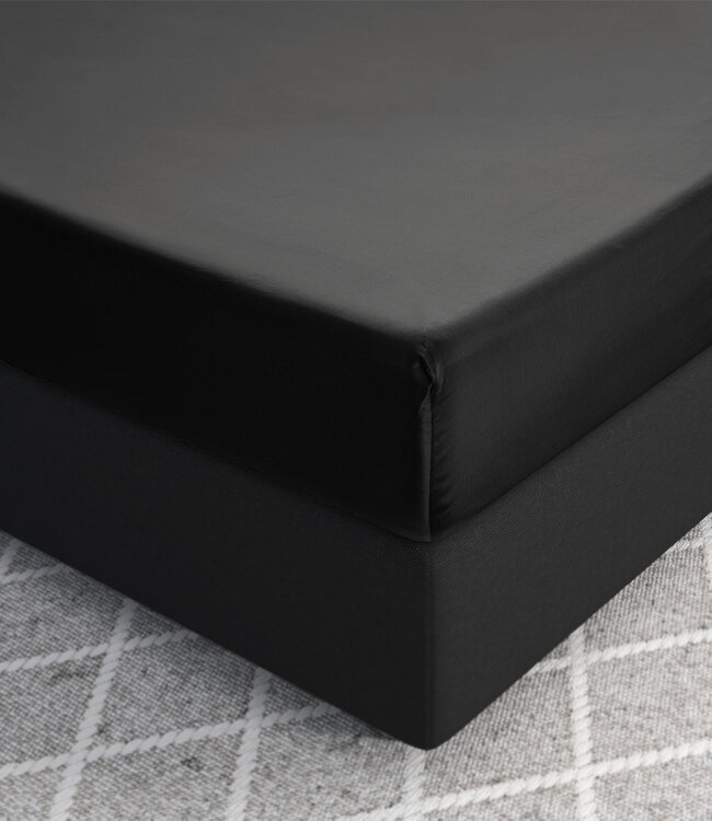 Satijnen Hoeslaken Zwart 200 x 220