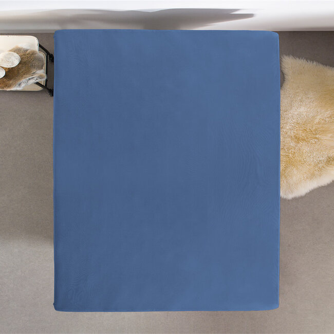 Enkel jersey 135 gr. hoeslaken blauw 140 x 200