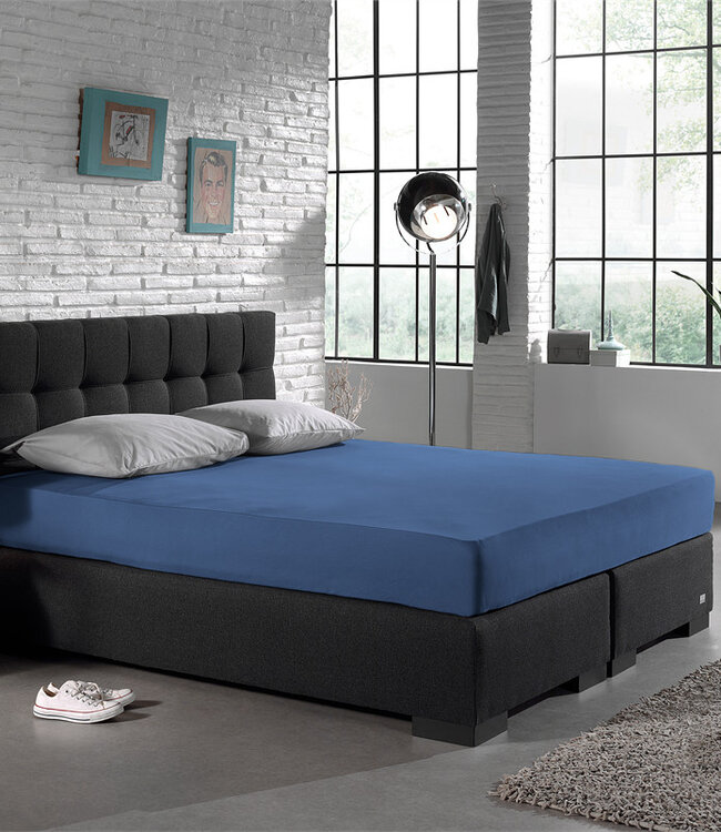 Enkel jersey 135 gr. hoeslaken blauw 140 x 200