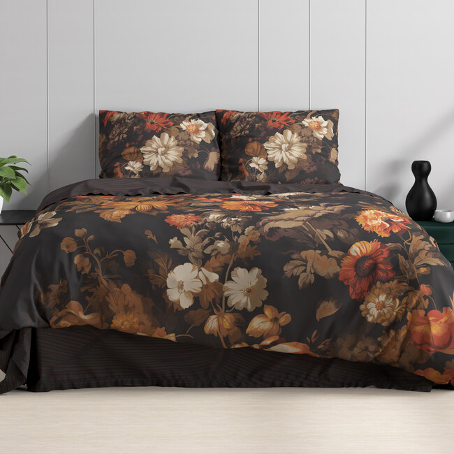 Art bloemen bruin 200x200/220 + 2 x kussenslopen 60x70