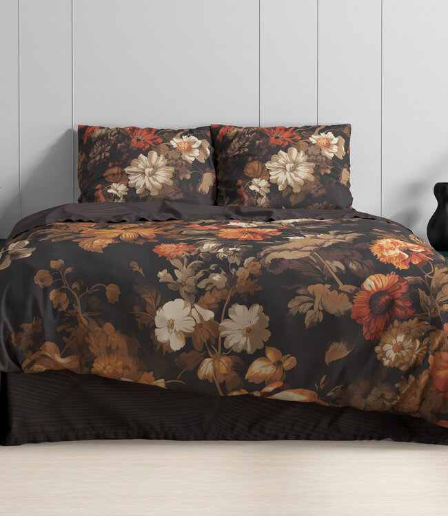 Art bloemen bruin 200x200/220 + 2 x kussenslopen 60x70