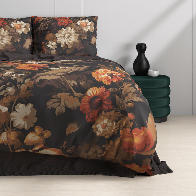 Art bloemen bruin 200x200/220 + 2 x kussenslopen 60x70