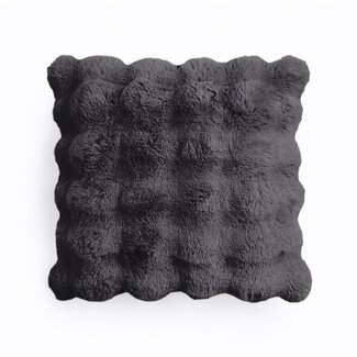 Primaviera Deluxe Dekokissen aus Pom-Kaninchenfellimitat Anthrazit 50 × 50