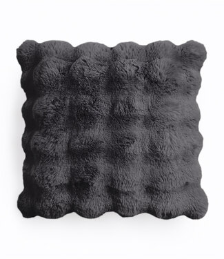 Primaviera Deluxe Pom konijnenbont sierkussen Antraciet 50 x 50