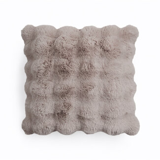 Primaviera Deluxe Dekokissen aus Pom-Kaninchenfellimitat, taupe/rosa, 50 × 50