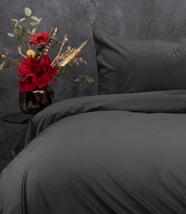 Fluwelen Effen Dekbedovertrek Antraciet 240 x 220
