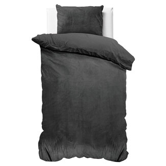 Sleeptime Fluwelen effen dekbedovertrek antraciet 140 x 220