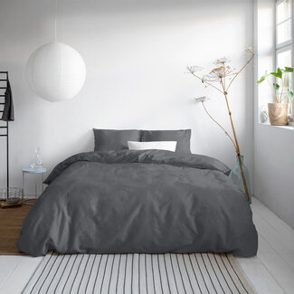 Primaviera Deluxe Effen satijnen dekbedovertrek antraciet 140 x 200/220