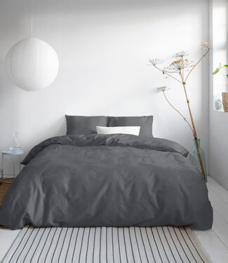 Primaviera Deluxe Effen satijnen dekbedovertrek antraciet 140 x 200/220