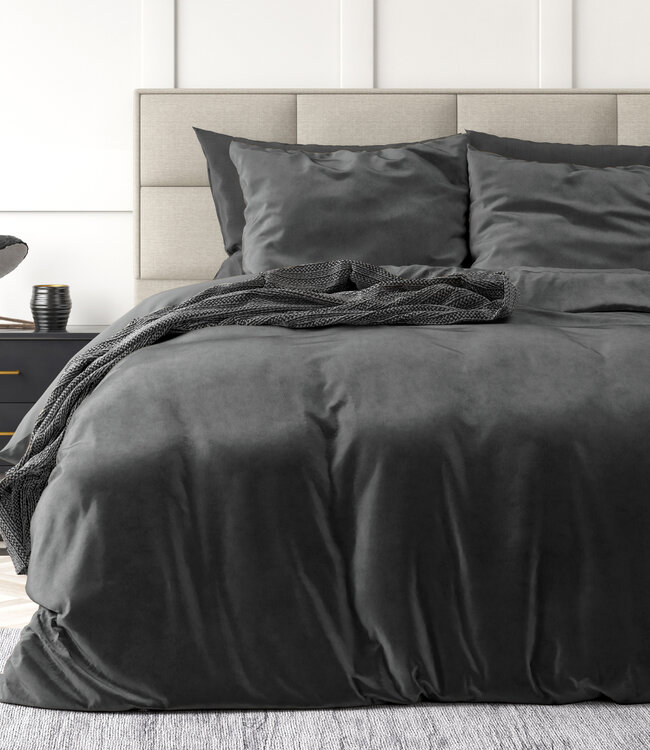 Fluwelen effen dekbedovertrek antraciet 140 x 220