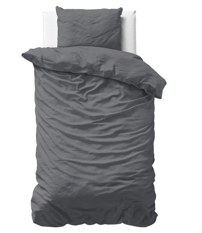 Effen satijnen dekbedovertrek antraciet 140 x 200/220