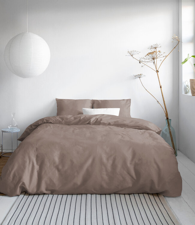 Effen satijnen dekbedovertrek taupe 240 x 200/220