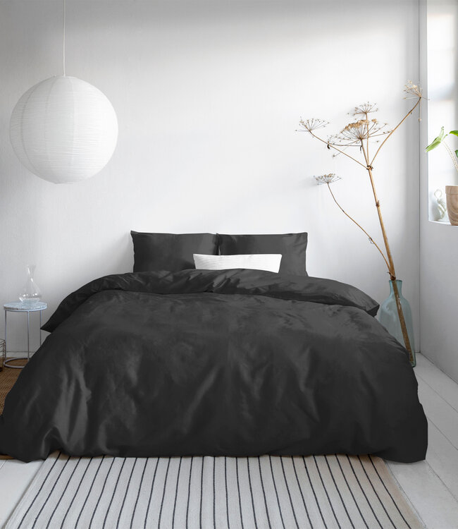 Effen satijnen dekbedovertrek zwart 140 x 200/220