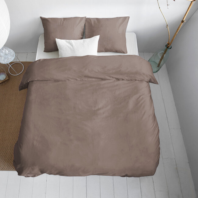 Effen satijnen dekbedovertrek taupe 200 x 200/220