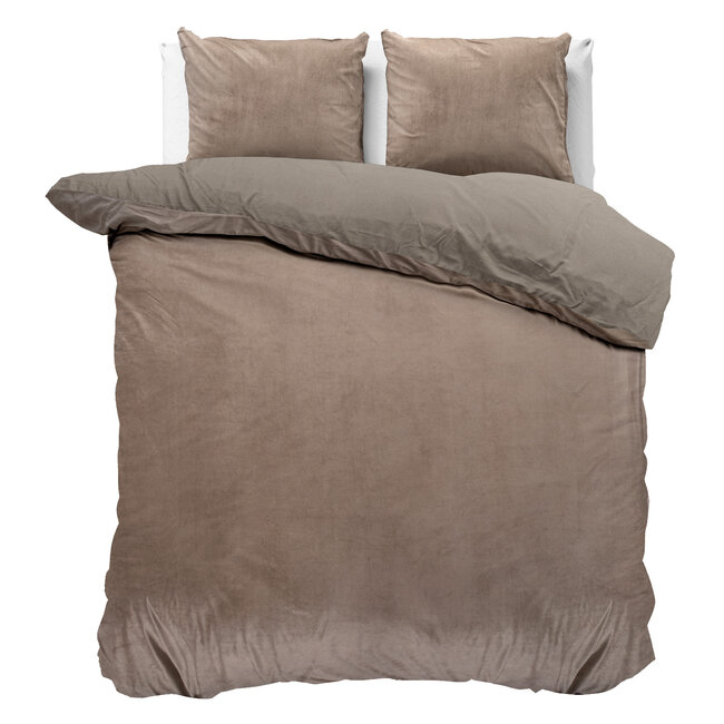 Fluwelen uni dekbedovertrek taupe 240 x 220