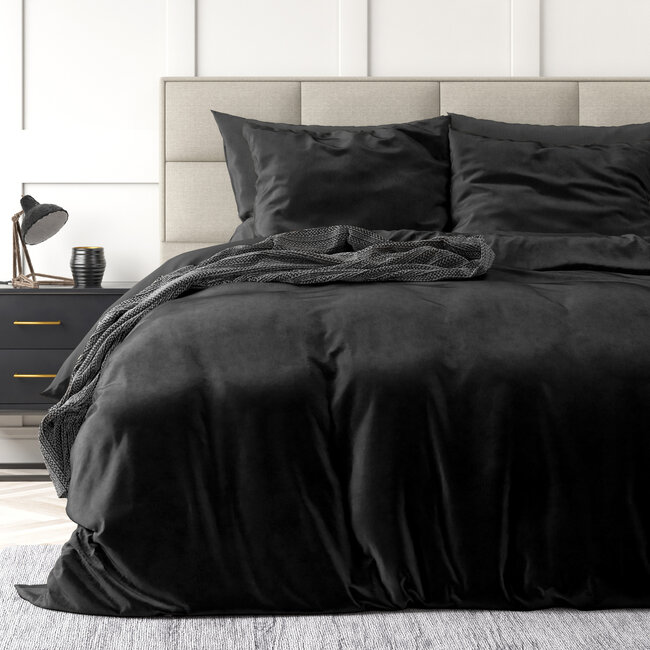 Effen fluwelen dekbedovertrek zwart 140 x 220