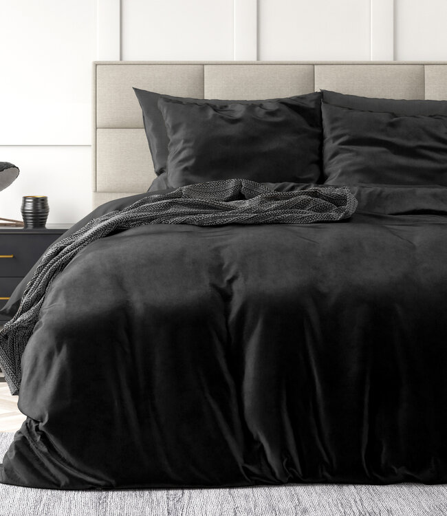 Effen fluwelen dekbedovertrek zwart 140 x 220