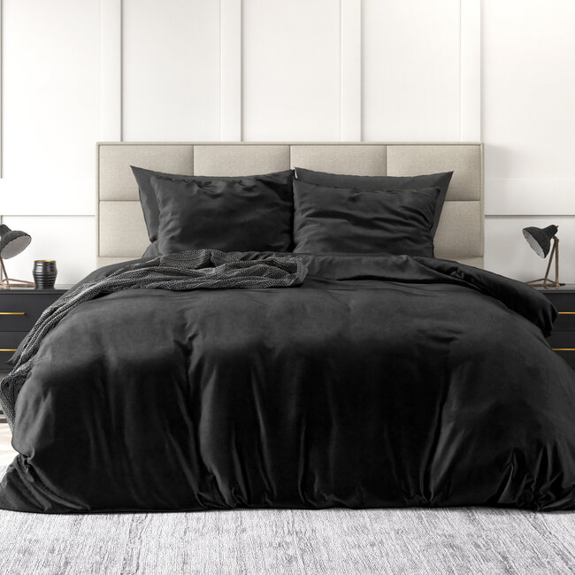 Effen fluwelen dekbedovertrek zwart 140 x 220