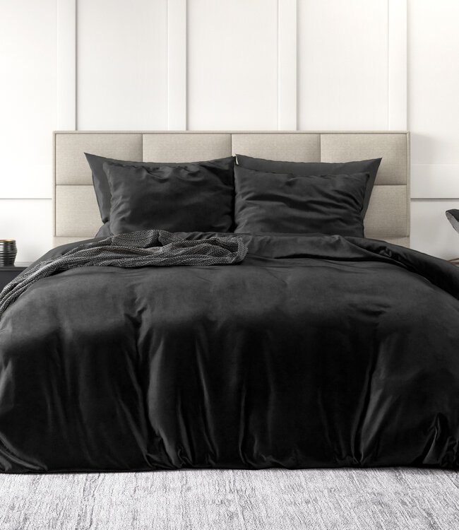 Effen fluwelen dekbedovertrek zwart 140 x 220