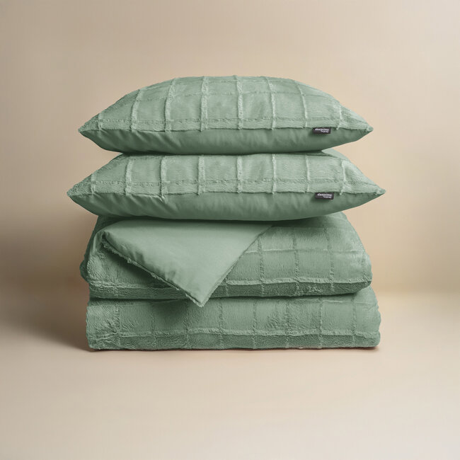 Sleeptime Checked faux fur dark green 240x200/220 - Duvet Cover