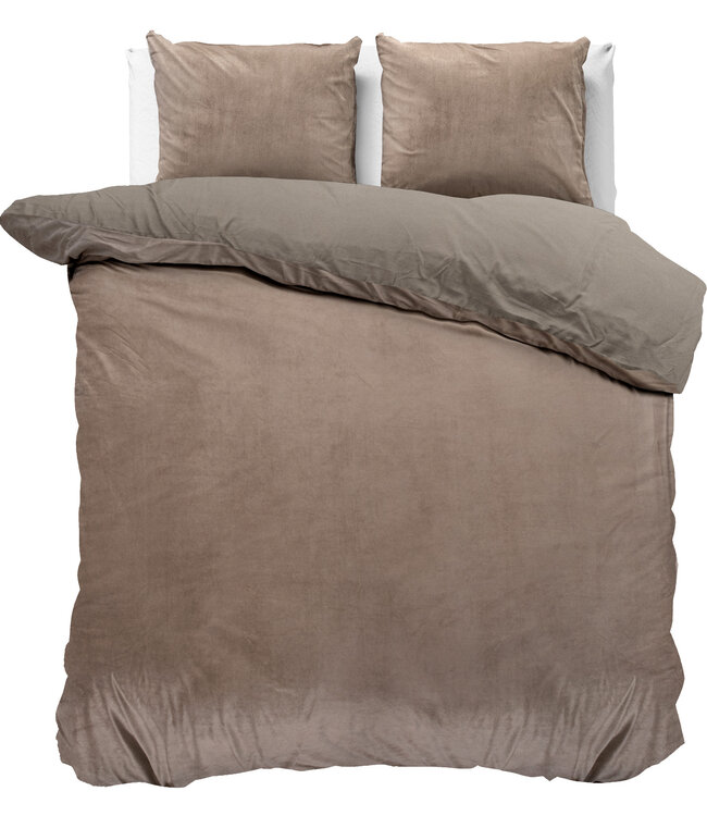 Fluwelen effen dekbedovertrek taupe 200 x 220