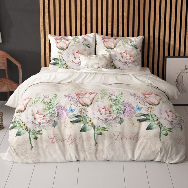 Mooie bloem beige 140 x 220