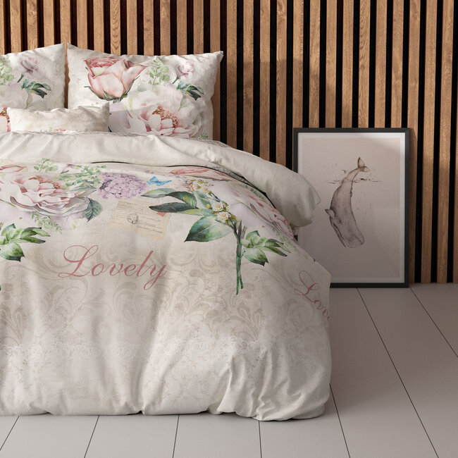 Mooie bloem beige 140 x 220