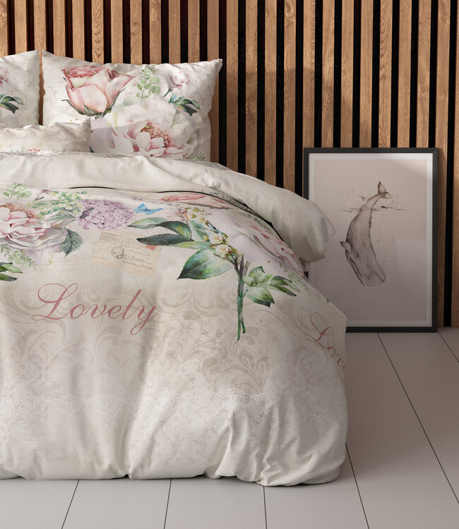 Mooie bloem beige 140 x 220