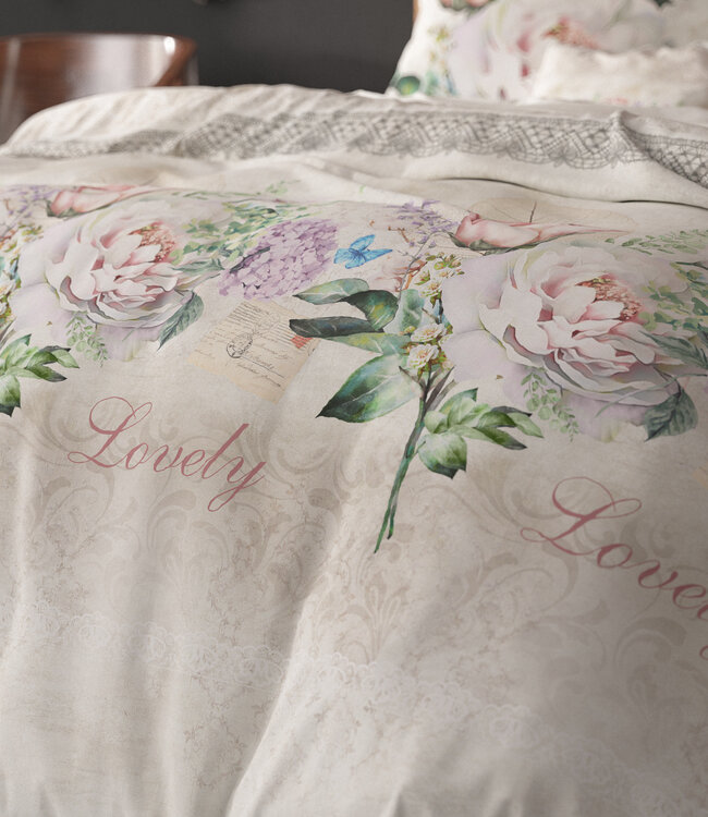 Mooie bloem beige 140 x 220