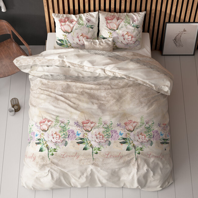 Mooie bloem beige 140 x 220