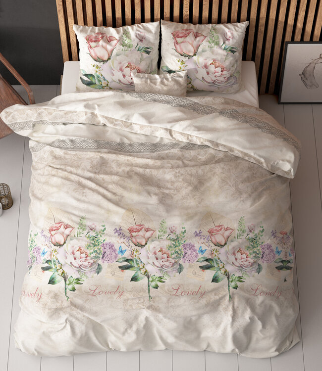 Mooie bloem beige 140 x 220