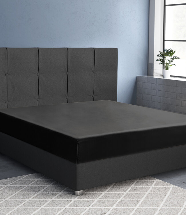 Satijnen hoeslaken zwart 80 x 200