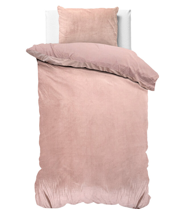 Fluwelen effen dekbedovertrek roze 140 x 220 cm